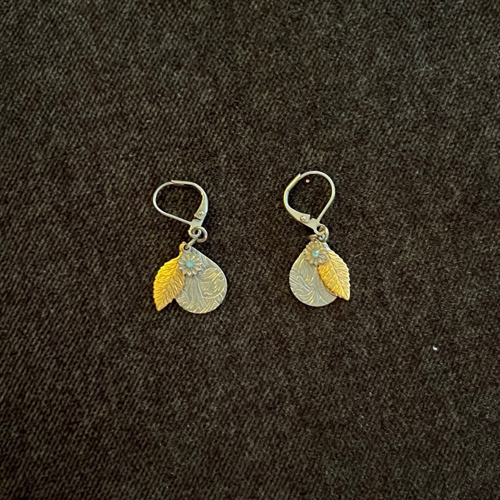 Gold and Silver flower and leaf earrings